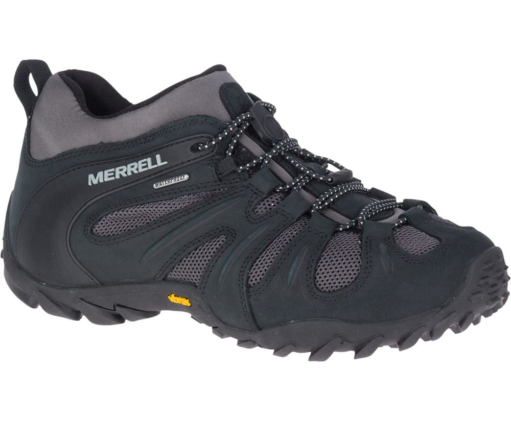 Merrell Hiking Shoes Black/Grey - Chameleon 8 Stretch Waterproof - Mens 30FANYZJQ